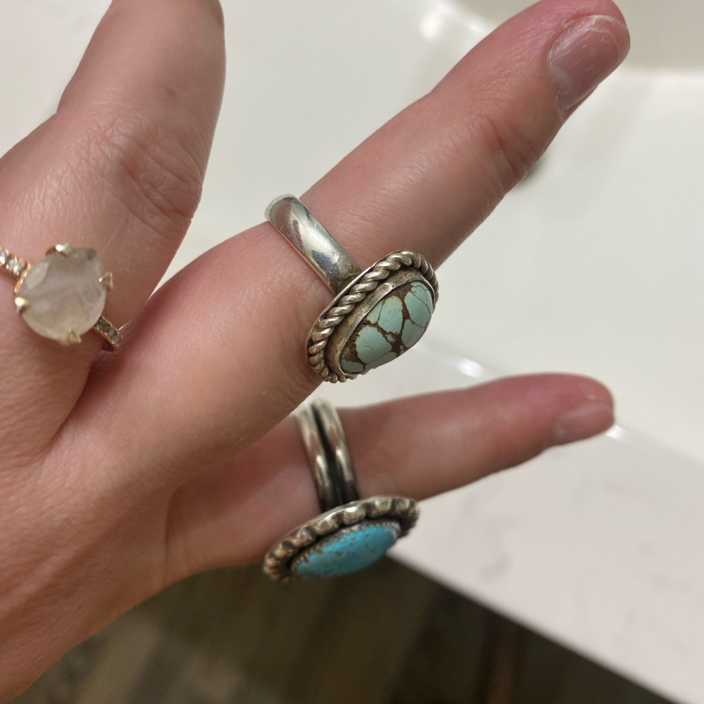 Turquoise And Silver Statement Ring Set - image 4